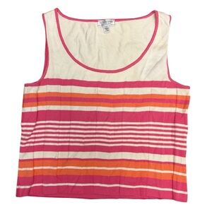 St. John Sport Marie Gray pink orange white sleeveless knit tank top size Large